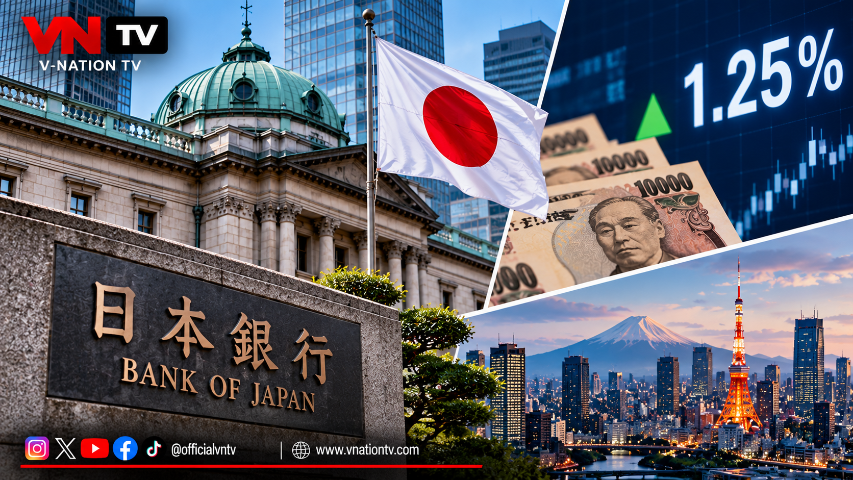 BANK OF JAPAN RAISES INTEREST RATE TO 31 YEAR HIGH OF 1.25 PERCENT