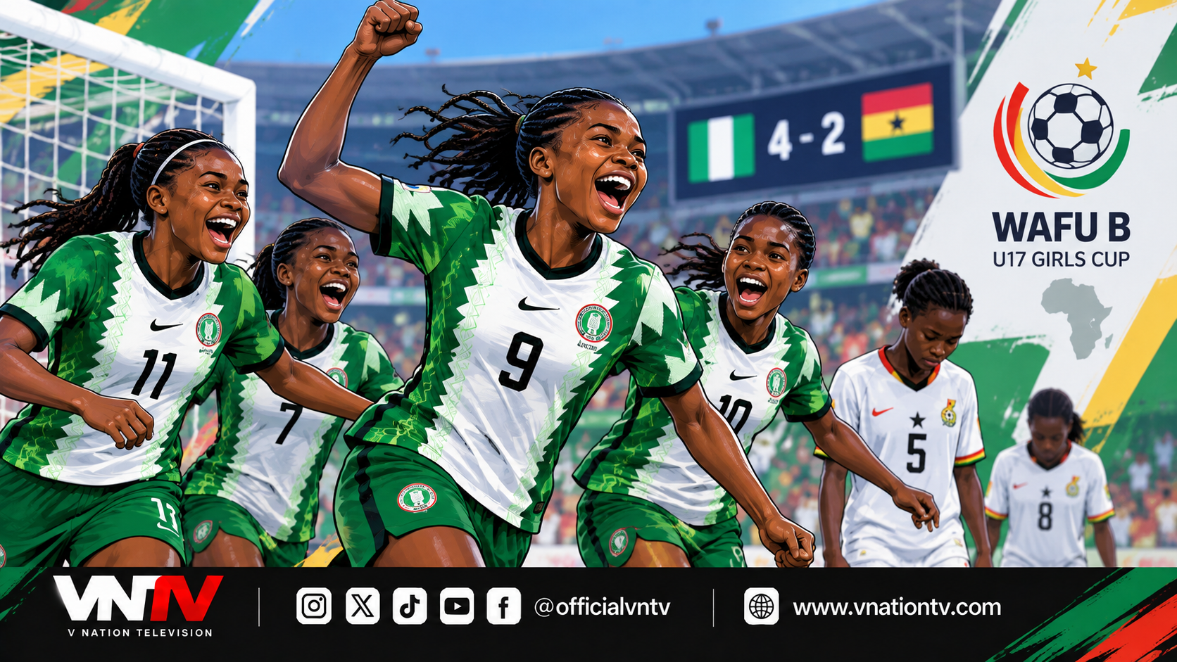 NIGERIA BEAT GHANA 4 TO 2 IN SIX GOAL WAFU B U17 GIRLS CUP THRILLER